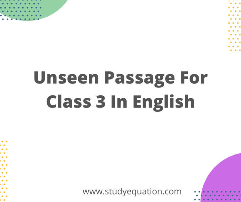 Unseen Passage for Class 3 In English Worksheet Answer – PDF